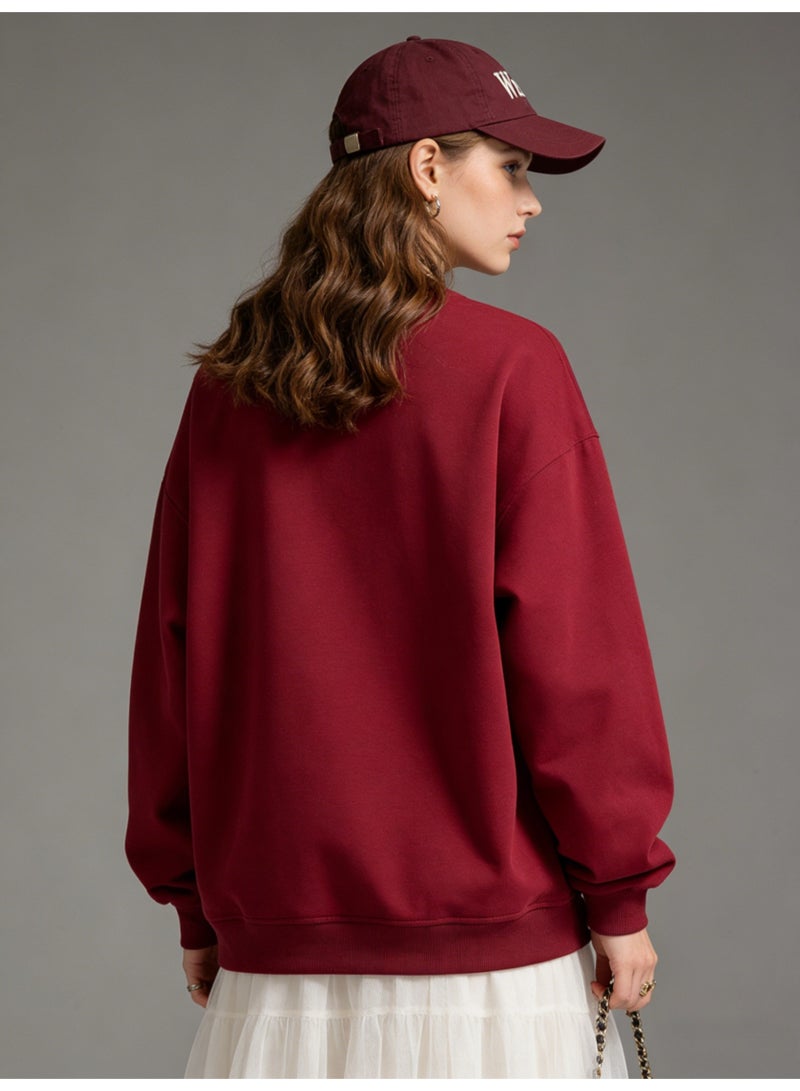 BM INS Burgundy "Where?" Bold Letter Oversized Crew Neck Sweatshirt | Unisex Pullover With "Work hard, play hard" Slogan - Image 3
